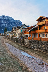 Fototapeta na wymiar Alps Partnach River and wooden Chalet Garmisch Partenkirchen