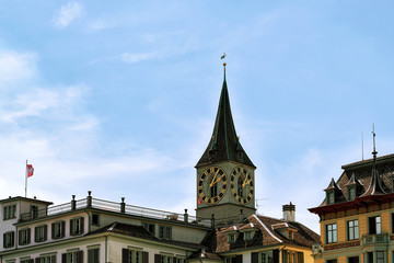 Fototapeta na wymiar Clock of St Peter Church in Zurich