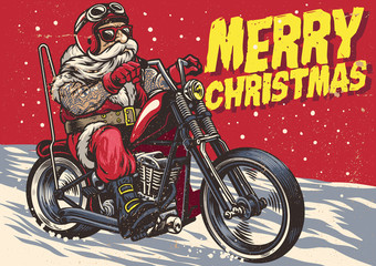 Senior Biker wear santa claus costume and riding a chopper motorcycle © bazzier