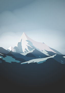 Winter High Mountains - Vector Illustration © inbevel