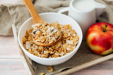 Sweet healthy muesli in bowl 