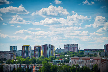 Fototapeta na wymiar View of the buildings in the city of Izhevsk at sunny day