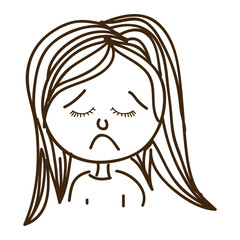 line woman very sad expression, vector illustration