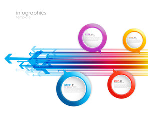 Infographic template with arrows and four step bubbles - horizontal version