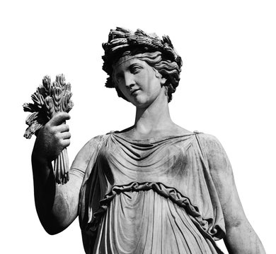 Classical roman or greek goddess statue (isolated on white background)