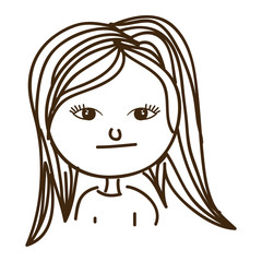 line woman very serious expression, vector illustration