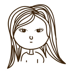 line woman very serious expression, vector illustration