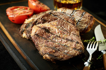 Thick portions of barbecued rump steak