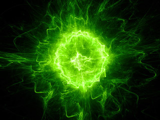 Obraz premium Zielona świecąca błyskawica kuli ognia