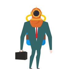 businessman is diver. Deep-water suit and oxygen tank. Business concept
