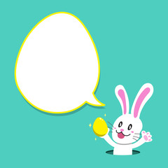 Cartoon a white rabbit carrying easter egg with speech bubble