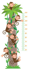 Fototapeta premium Meter wall with big palm tree and funny monkeys