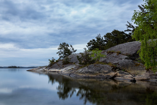 Dark and sullen image of Swedish archipelago outside Stockholm