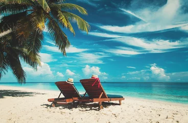 Foto op Plexiglas Two chairs on the tropical beach © nadezhda1906