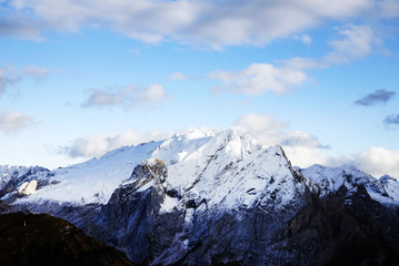 The ridge of Marmolada  mountain in autumn.
Marmolada  (3343 m) is a mountain in northeastern Italy, the highest mountain of the Dolomites range, Italy, Europe

