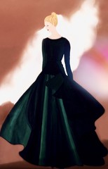 Emerald ball gown fashion illustration 