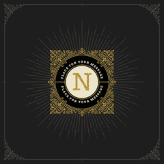 Fototapeta premium Flourishes glitter gold monogram logo. Vector illustration.