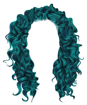 long curly hairs blue colors .  beauty fashion style . wig .


