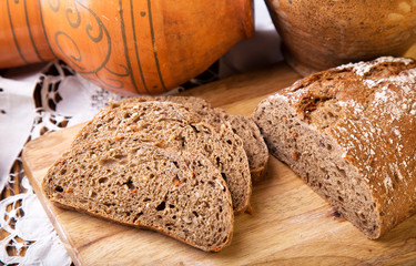 Fresh bread on table close-up