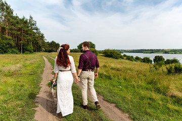 Wedding of a beautiful couple in nature