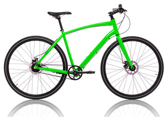 Green bicycle isolated on a white