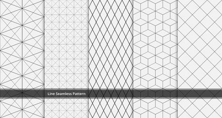 set of geometric line seamless pattern black and white colors. Geometric abstract background vector.