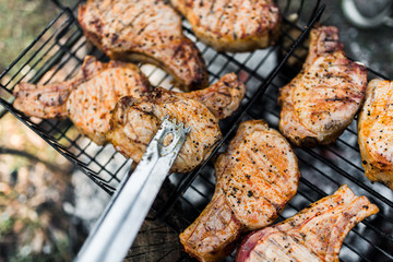 Flames on a Barbecue grill with lot of charcoal