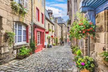 Fototapeta na wymiar Scenic alley scene in an old town in Europe