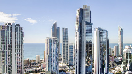 Surfers Paradise city centre's famous skyline viewed from above.