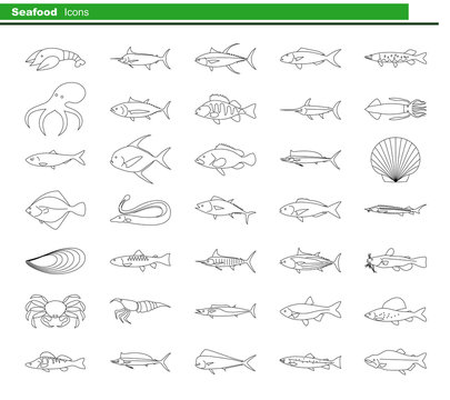 Seafood. Icons. Vector