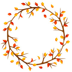 Autumn frame with branches of tree and yellow leaves. Seasonal illustration