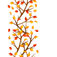 Autumn seamless pattern with branches of tree and yellow leaves. Seasonal illustration