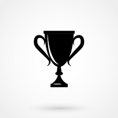 Trophy cup vector icon eps 10. Simple winner symbol. Black illustration isolated on grey background.