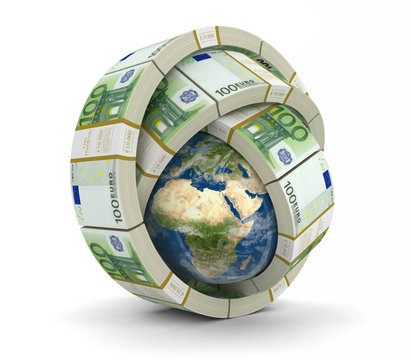 Pile of Euro and globe. Image with clipping path