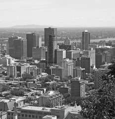 Black and white cityscape of Montreal city