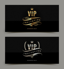 VIP golden and silver invitation template. Vector illustration. - obrazy, fototapety, plakaty