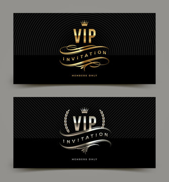 VIP golden and silver invitation template. Vector illustration.