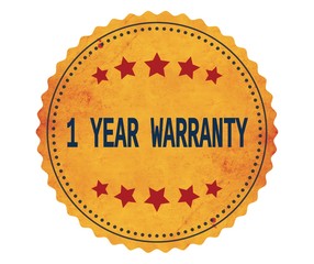 1-YEAR-WARRANTY text, on vintage yellow sticker stamp sign.