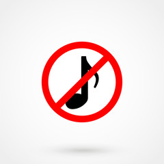 No music, prohibition sign, vector illustration.