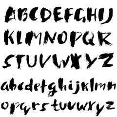 Hand drawn dry brush font. Modern brush lettering. Grunge style alphabet. Vector illustration.