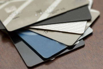 stack of many different credit cards