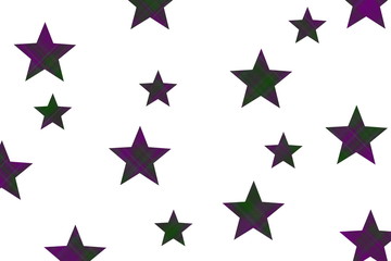 White background with dark green and purple checkered stars