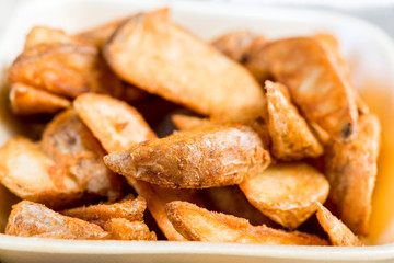 Golden French fries potatoes ready to be eaten