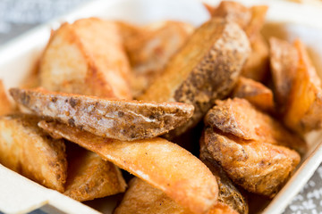 Golden French fries potatoes ready to be eaten