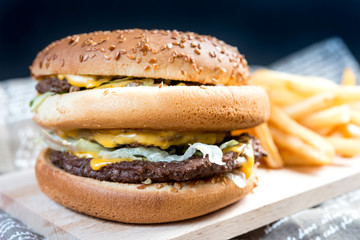 Cheese burger - American cheese burger with Golden French fries