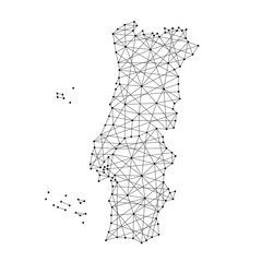 Map of Portugal from polygonal black lines and dots of vector illustration