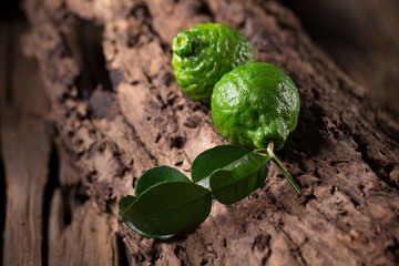 fresh bergamot on old wooden tables background