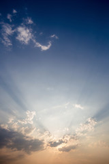 Colorful dramatic sky with cloud at sunset.Sky with sun background