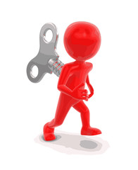 Man and winding key. Image with clipping path