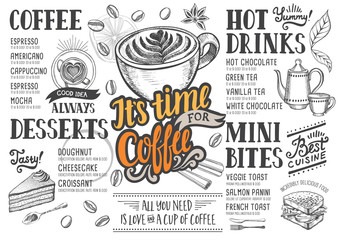 Coffee menu restaurant, food template.